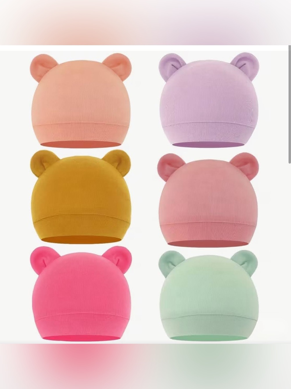 1-set of 2 (RANDOM) Cute Bear Ear Baby Beanie - Pastela